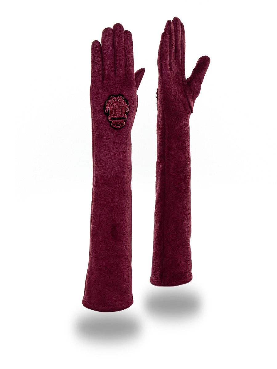 Вирджиния мини шеврон перчатки длинные утепленные трикотаж брусничный
