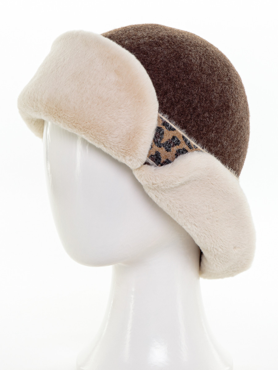 Марта шляпка с отворотом на фл.п. коричневый меланж 448853 + экомех рекс слоновая кость