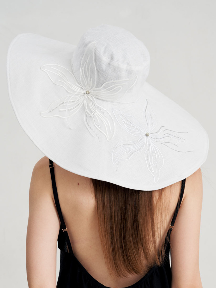 Лилия кружево макси шляпа лен белый